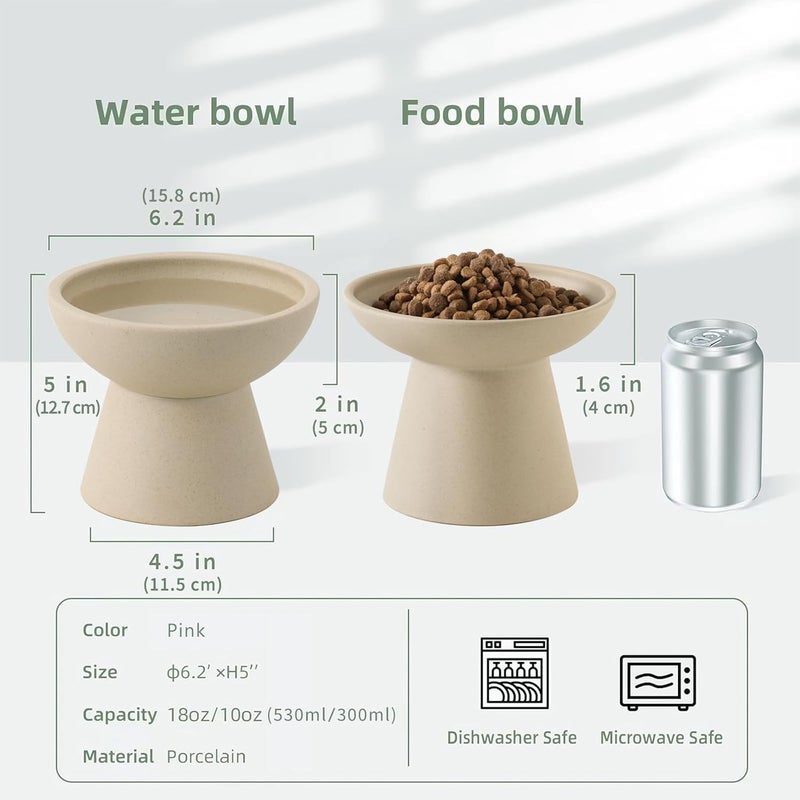 CEEFU 2 Elevated Cat Bowls Extra Wide for Food & Water – Whisker Fatigue, Ceramic Wide Shallow Food Dish, Lead & Cadmium Free, Raised Height for Cats, Pottery Clay (Not Glazed) - Image 2
